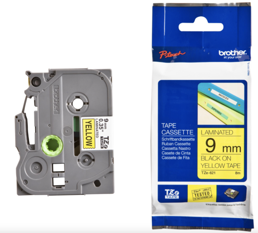 Brother Tape Cassette Black on Yellow 9mm TZE-621
